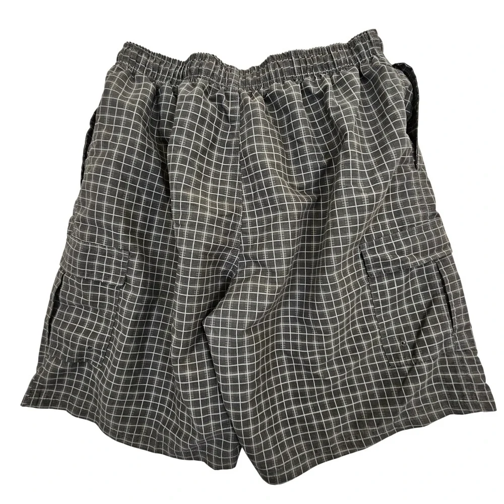 RS‎ Surf Mens Board Shorts Grey White Grid Mesh Lined Cargo Swim Trunks Size L